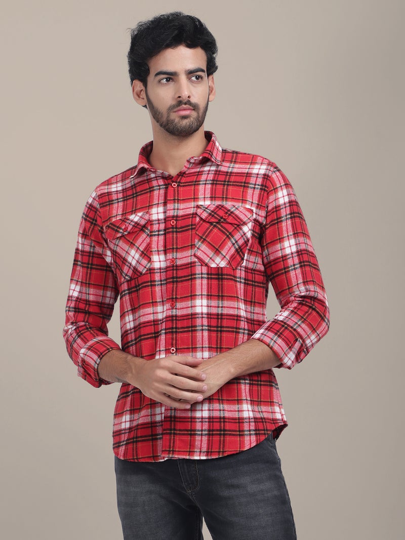 AMSWAN MEN'S RED PLAID FLANNEL CHECKED SHIRT - Image 5