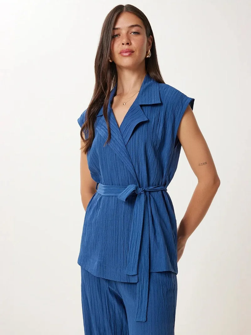 السعادة في إسطنبول ISTANBUL High Waist Two-Piece Set with Shirt Collar and Wide Leg Pants