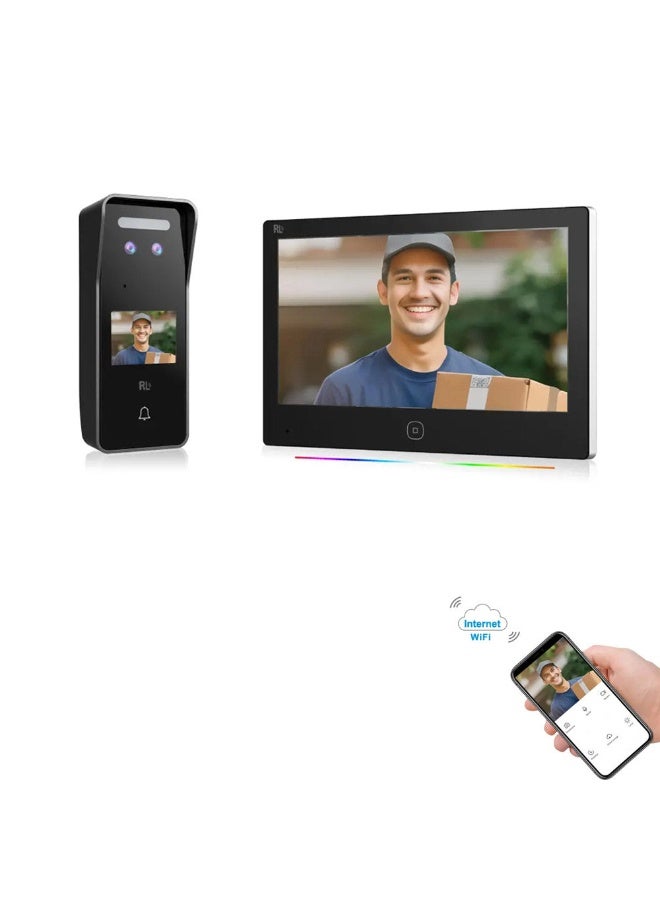 Crony RL-DX7FR Smart Face Recognition Video Doorphone | 7-Inch HD Touchscreen | 2MP Camera | Night Vision | Visual Intercom | Supports Tuya App, 512GB TF Card, and Loop Recording | Weather Forecast & LED Light | Dual Outdoor Camera Support - Image 1