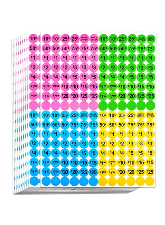 Dreecy Yard Sale Price Stickers Garage Sale Prepriced Price Tag Labels 1920 Pcs 3/4 Diameter Flea Market Preprinted Pricing Stickers For Retailbright Neon Colors (Pink Green Blue Yellow) - Image 1