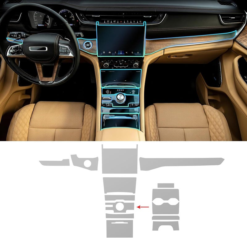FDAIUN for Jeep Grand Cherokee 2021-2024 PPF Precut 8.5Mil Car Paint Protective Film TPU HD Film Scratch Protector Interior Accessories (Central Control One Button) - Image 2