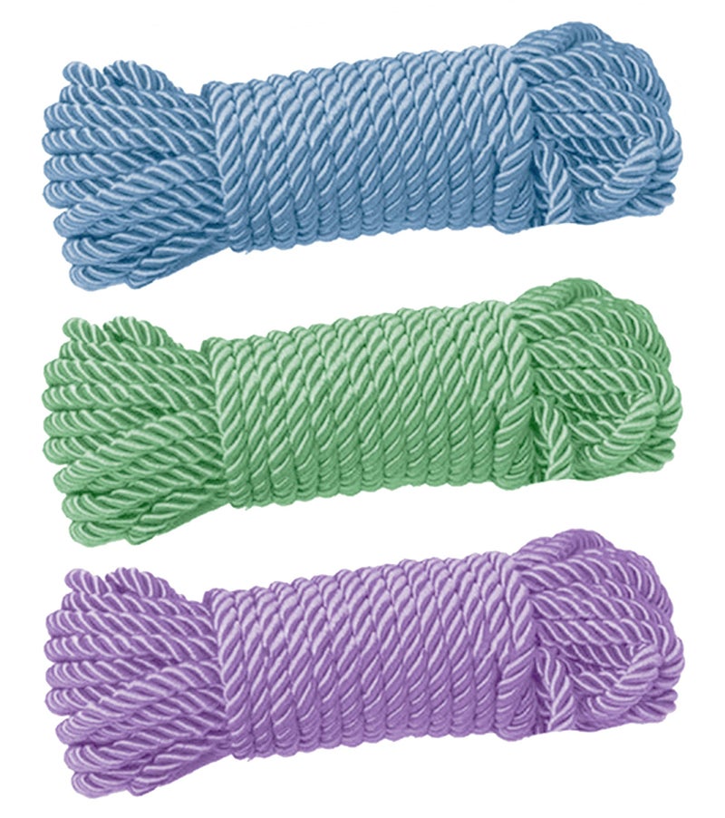 CRAFTCURL Nylon Twisted Rope Highly Durable Nylon Rope Thick Multipurpose Thick Suitable for Camping Cargo Tie Down Home Decor and Swing Pack of 3 Blue Green Purple