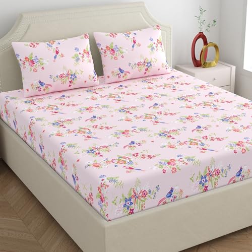 Home Ecstasy 100% Cotton King Bedsheet with 2 Pillow Covers - (Size 108 x 108 inches, 140 TC, Colour - Pink: Blushed Petal) - Image 1