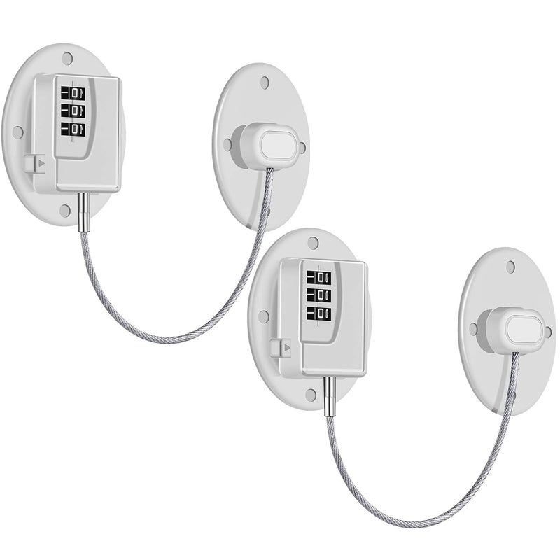 Rofio 2 Pack Refrigerator Lock - Heavy Duty 3 Digit Cable Fridge Lock, Child Proof Cabinet Locks(White) - Image 1