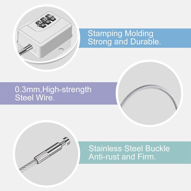 Rofio 2 Pack Refrigerator Lock - Heavy Duty 3 Digit Cable Fridge Lock, Child Proof Cabinet Locks(White) - Image 4
