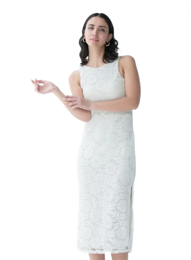 HaILYS White Lace Midi Dress