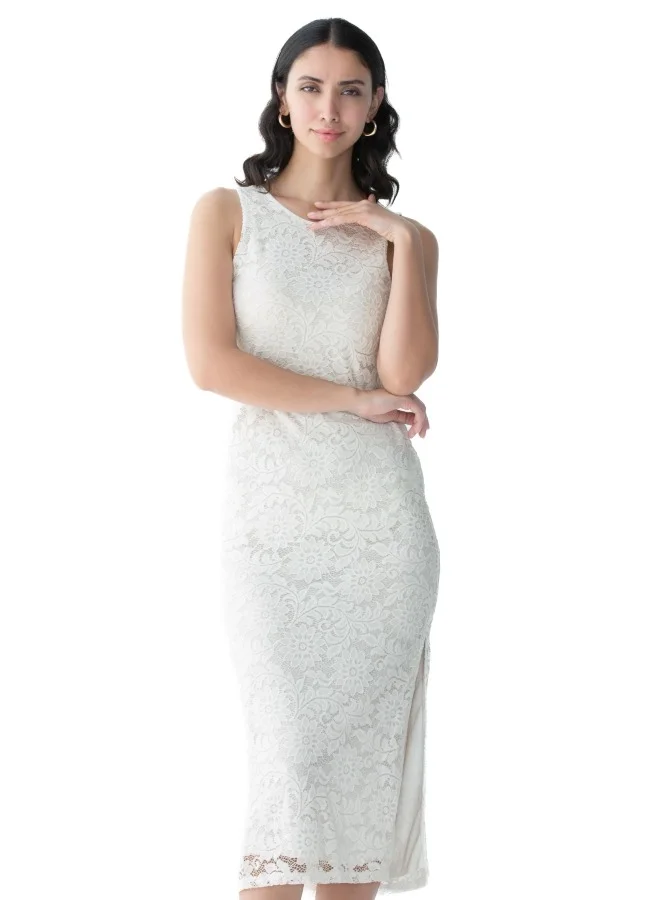 HaILYS White Lace Midi Dress