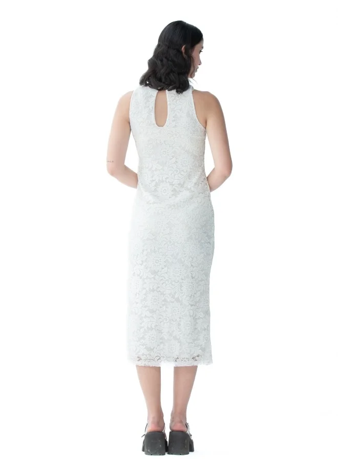 HaILYS White Lace Midi Dress