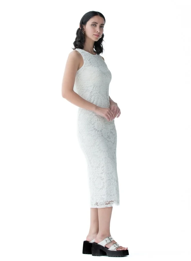 HaILYS White Lace Midi Dress