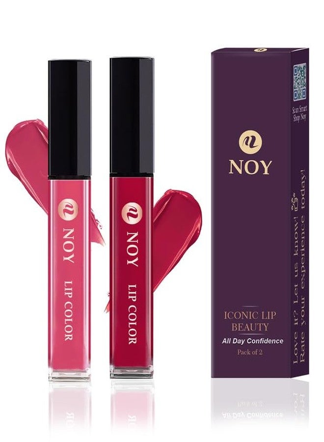 NOY Liquid Matte Lipstick Waterproof Ultra Matte Coverage Matte Lip Combo Peach, Cherry Pink Pack of 2 - Image 1
