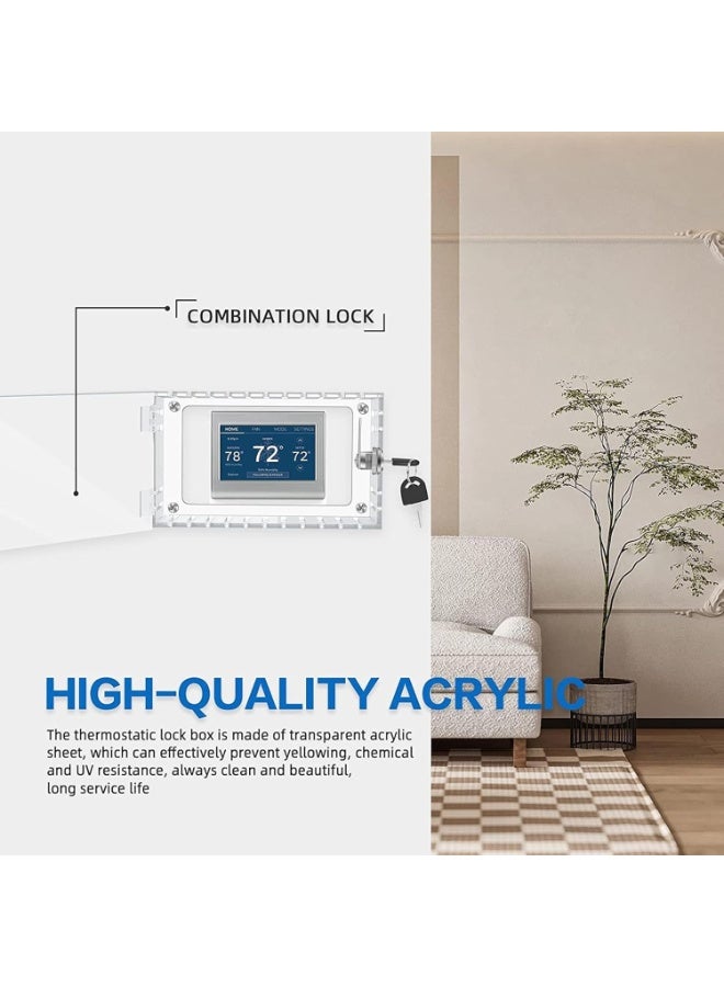 Relex Thermostat Lock Box With Key, Thermostat Guard Box 6.5 X 4.72 In Thermostat Cover With Lock, Thermostat Guards Universal Acrylic Thermostat Protector For Restaurants, Wall Ac Panel, School - Image 2