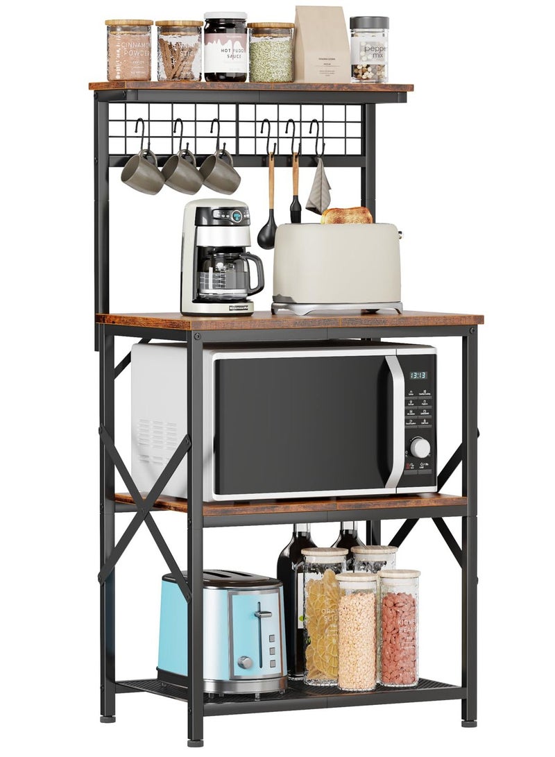 Yanara Modern 4-Tier Kitchen Bakers Rack with Hutch & Pegboard | Microwave Oven Stand with 6 S-Hooks | Industrial Coffee Bar Station & Spice Organizer Workstation - Image 5