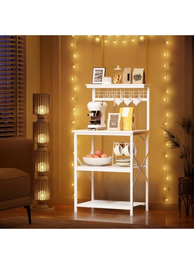 Yanara Modern 4-Tier Kitchen Bakers Rack with Hutch & Pegboard | Microwave Oven Stand with 6 S-Hooks | Industrial Coffee Bar Station & Spice Organizer Workstation - Image 2