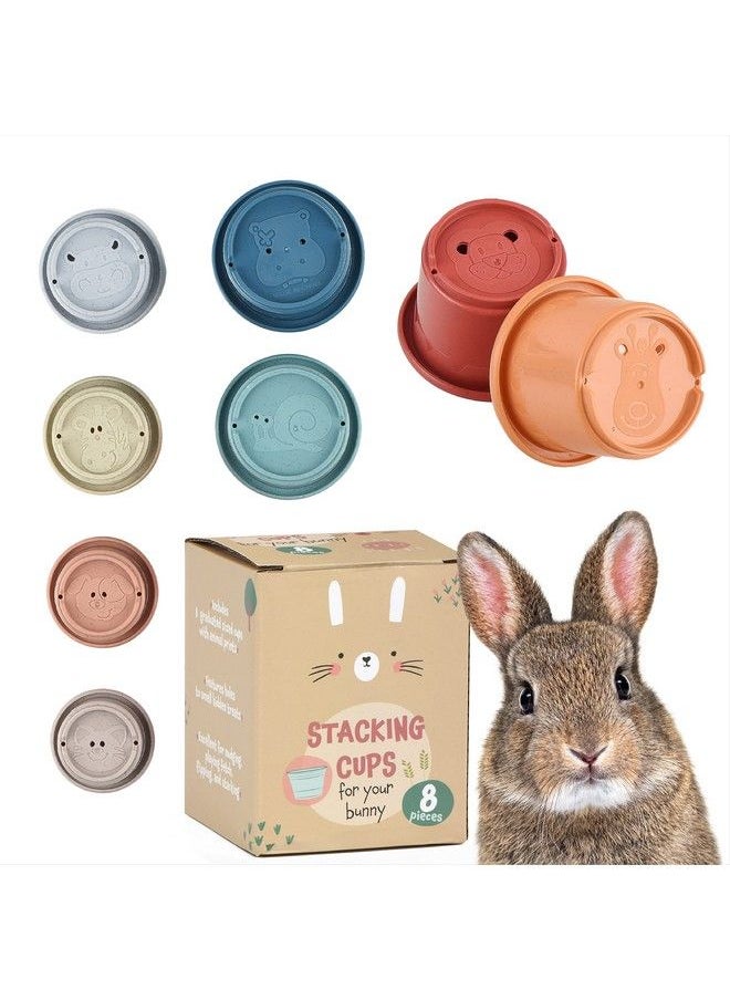 Evergreen Pet Supplies - [8 Pc] Stacking Cups For Rabbits Wheat Straw Rabbit Toys With Cute Animal Designs Bunny Stacking Cups To Play With Rabbits Nesting Toys For Rabbits To Keep Busy Graduated Sized Stackable Toys - Image 1