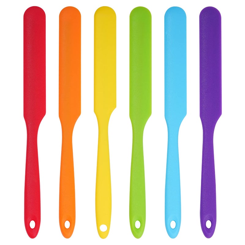 SUMERSHA 6pcs Silicone Spatulas Heat Resistant Jar Spatulas Cake Cream Butter Spatulas with Long Handle NonStick Kitchen Baking Cooking Resin Craft Stirring Mixing Scraper Tool 6 Colors