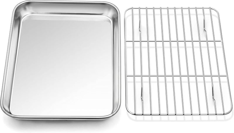 P&P CHEF Stainless Steel Toaster Oven Tray and Rack Set - 10.4 x 8 x 1 Inch, Non Toxic & Dishwasher Safe - Image 1