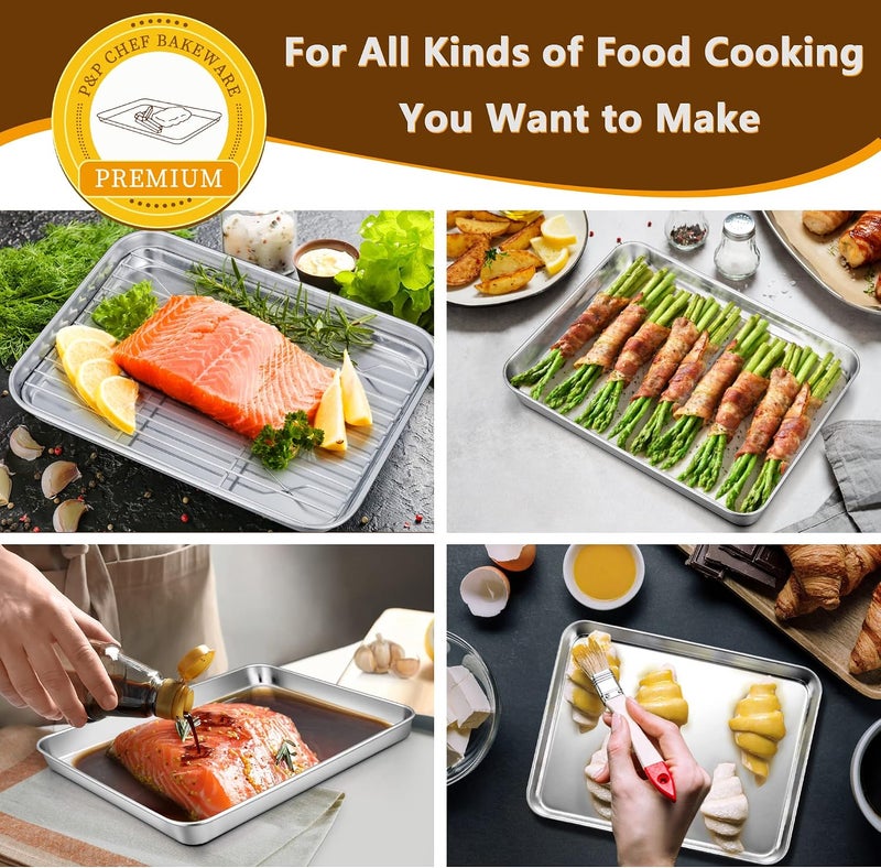 P&P CHEF Stainless Steel Toaster Oven Tray and Rack Set - 10.4 x 8 x 1 Inch, Non Toxic & Dishwasher Safe - Image 4