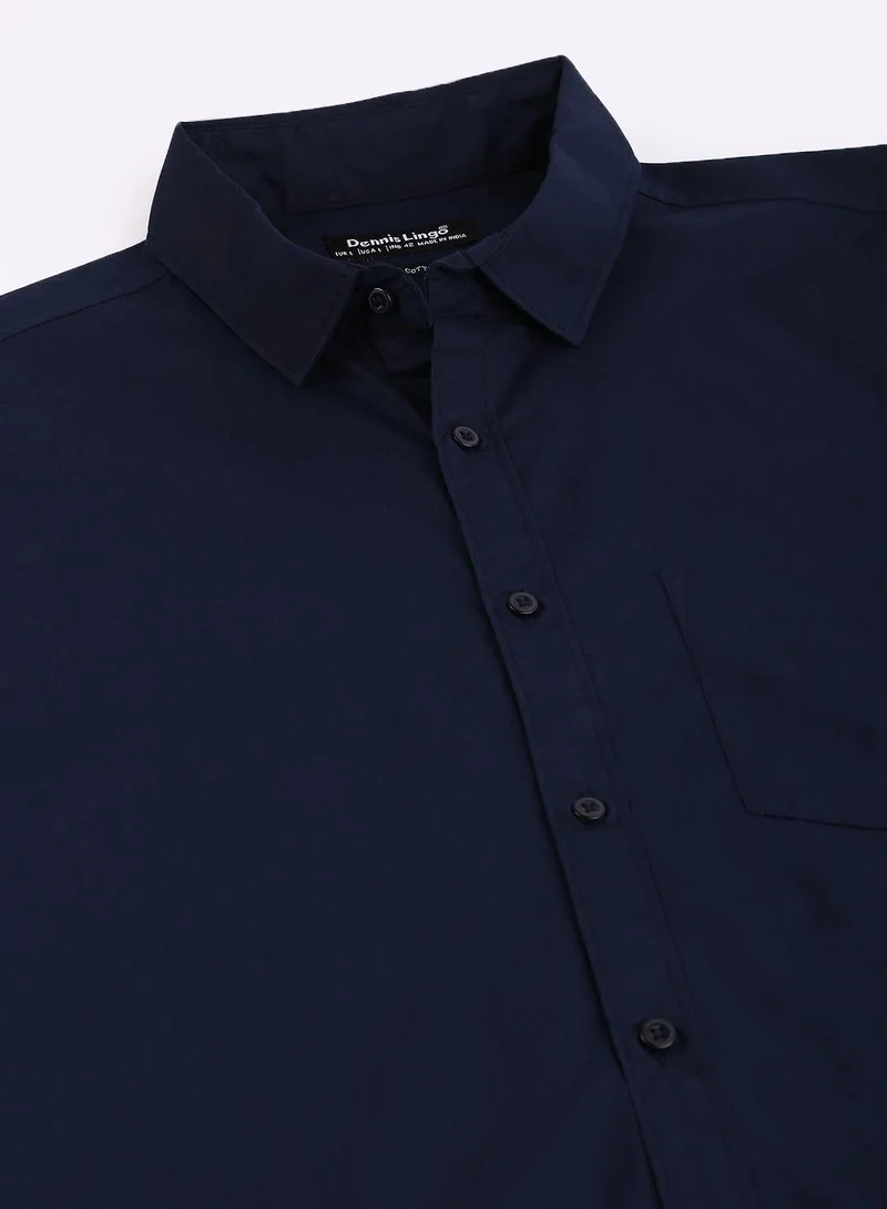 دينيس لينغو قميص كاجوال رجالي أزرق داكن بقصة ضيقة وياقة واسعة وأكمام كاملة، قطن 1%