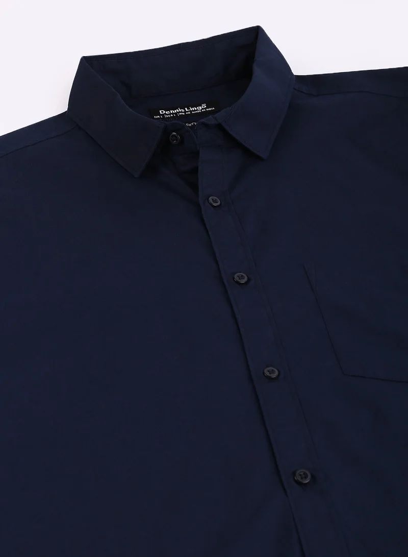 Dennis Lingo Slim Fit Navy Blue Men's Casual Shirt, Spread Collar, Full Sleeves, 100% Cotton,