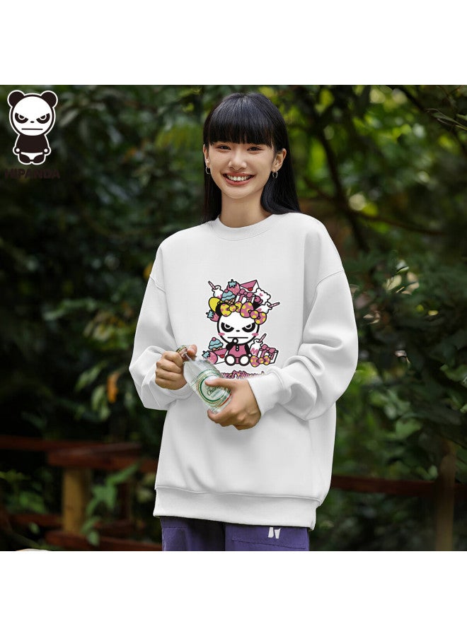 Hipanda o Panda Sweatshirt For Women, Autumn Fashion Brand Printed Round Neck Loose Fit Youth Base Layer, Couple Matching Style White L - Image 1
