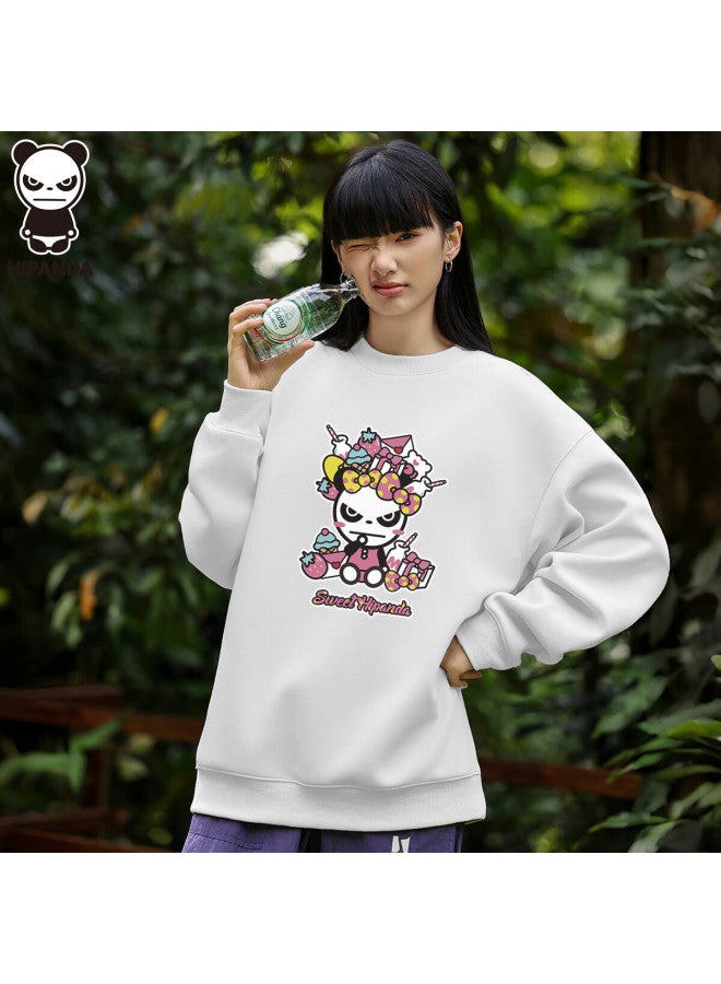 Hipanda o Panda Sweatshirt For Women, Autumn Fashion Brand Printed Round Neck Loose Fit Youth Base Layer, Couple Matching Style White L - Image 3