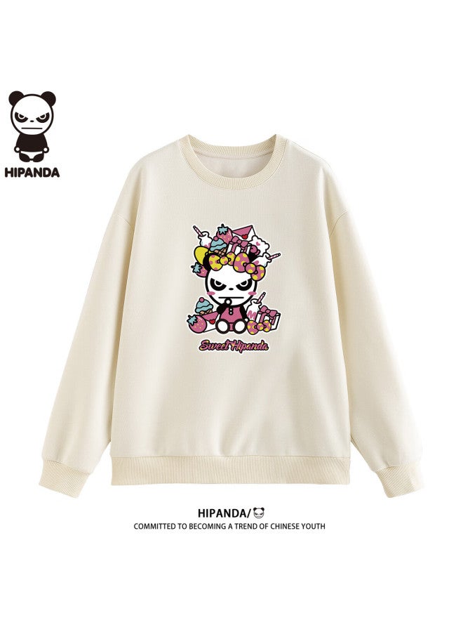 Hipanda o Panda Sweatshirt For Women, Autumn Fashion Brand Printed Round Neck Loose Fit Youth Base Layer, Couple Matching Style White L - Image 4