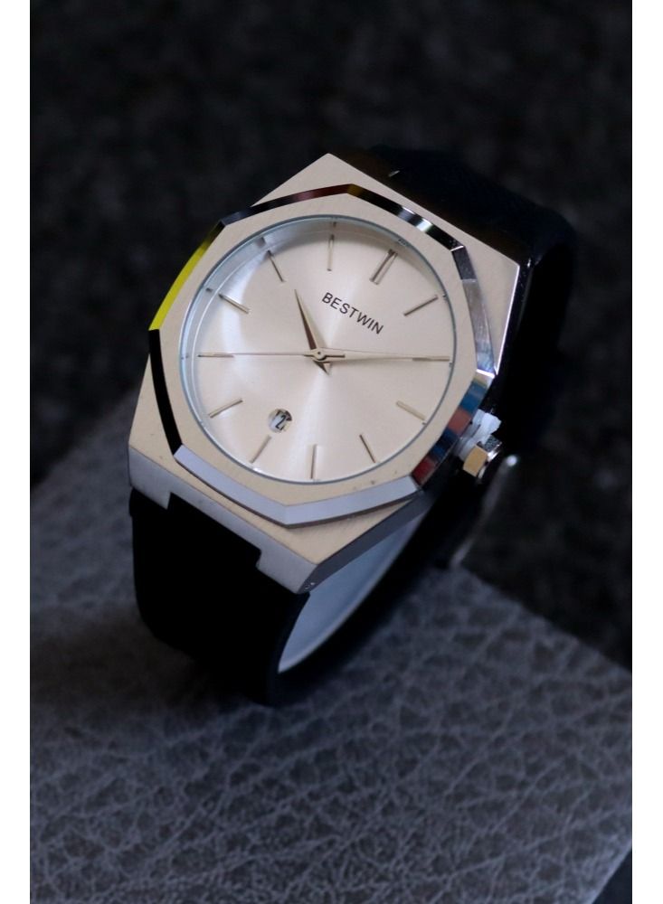 Bestwin original watch Rubber in black with silver frame - Image 1