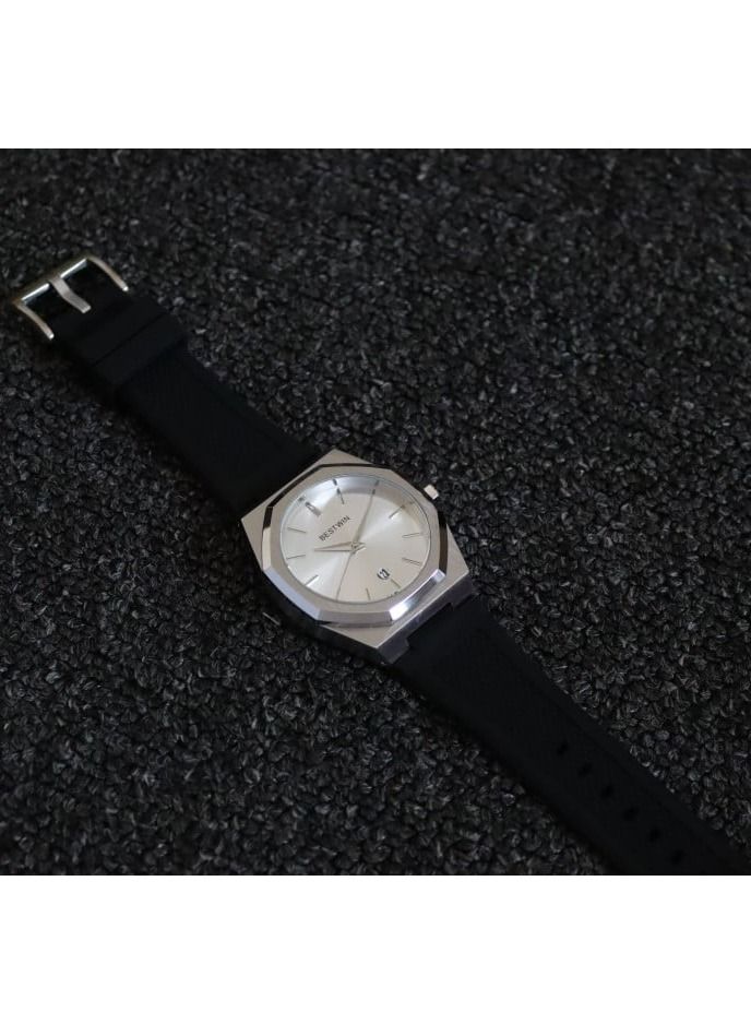 Bestwin original watch Rubber in black with silver frame - Image 4