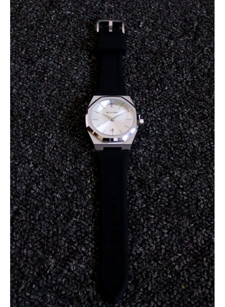 Bestwin original watch Rubber in black with silver frame - Image 3