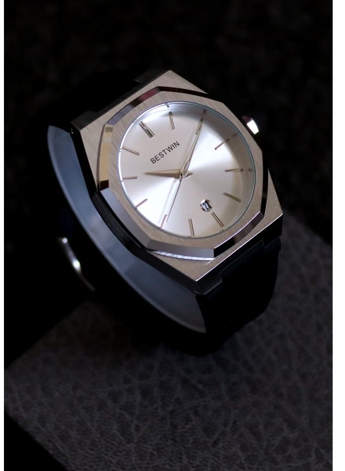 Bestwin original watch Rubber in black with silver frame - Image 2