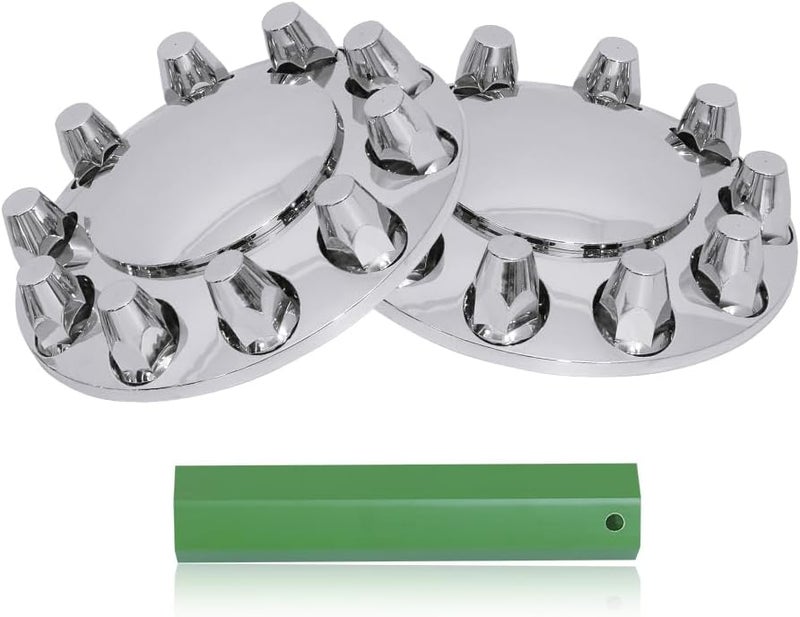 KASONG Chrome ABS Plastic Front Hub Caps Wheel Axle Covers with 33 mm Screw on Lug Nut Covers for Semi Trucks - 1 Pair - Image 1