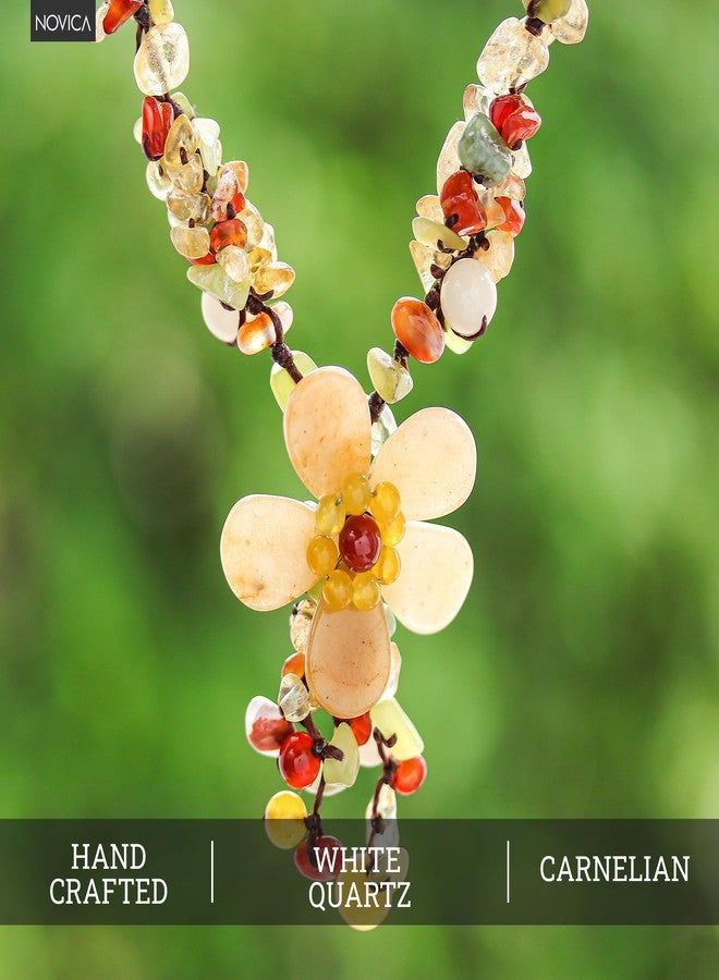 NOVICA Artisan Handmade Quartz Carnelian Flower Necklace Fair Trade Floral Beaded Serpentine Multigem Multicolor Pendant Thailand Birthstone [necklace 15.25 in min L x 16.5 in max L x 0.8 in W Penda] - Image 5