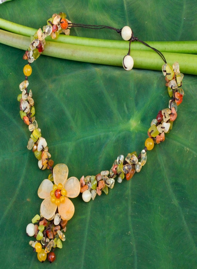 NOVICA Artisan Handmade Quartz Carnelian Flower Necklace Fair Trade Floral Beaded Serpentine Multigem Multicolor Pendant Thailand Birthstone [necklace 15.25 in min L x 16.5 in max L x 0.8 in W Penda] - Image 2
