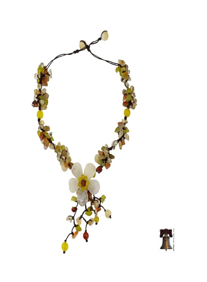 NOVICA Artisan Handmade Quartz Carnelian Flower Necklace Fair Trade Floral Beaded Serpentine Multigem Multicolor Pendant Thailand Birthstone [necklace 15.25 in min L x 16.5 in max L x 0.8 in W Penda] - Image 3