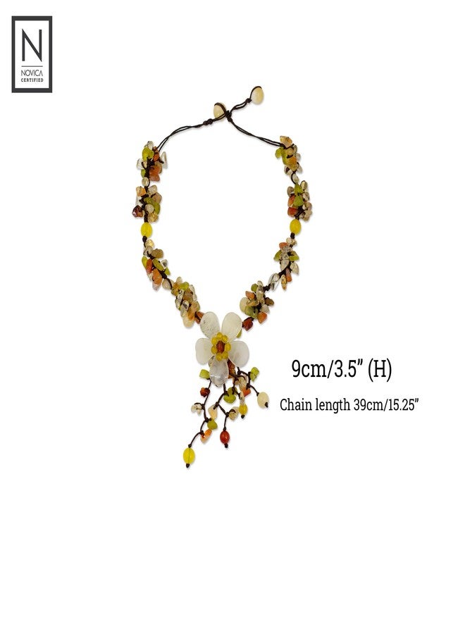 NOVICA Artisan Handmade Quartz Carnelian Flower Necklace Fair Trade Floral Beaded Serpentine Multigem Multicolor Pendant Thailand Birthstone [necklace 15.25 in min L x 16.5 in max L x 0.8 in W Penda] - Image 4