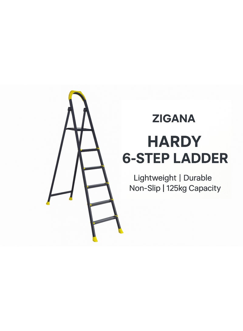 Zigana Folding Ladder 6 Steps, Lightweight Metal, Non-Slip Steps, 150kg Load Capacity, Portable Household & Office Ladder - Image 2