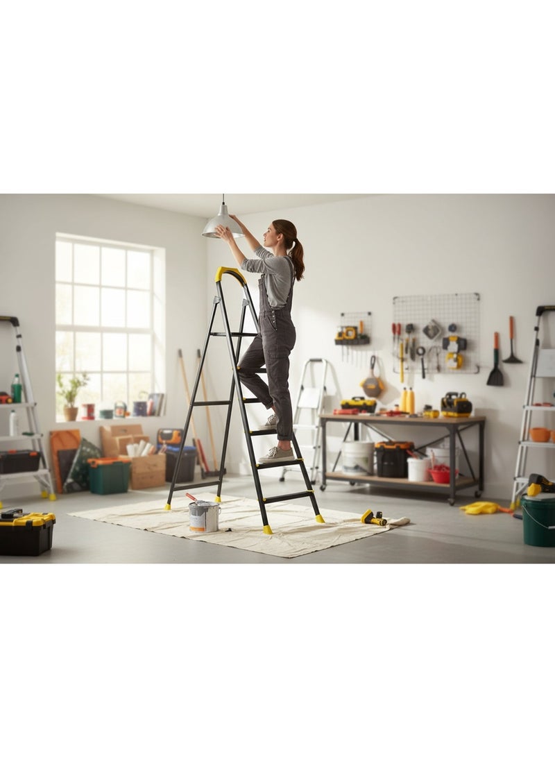 Zigana Folding Ladder 6 Steps, Lightweight Metal, Non-Slip Steps, 150kg Load Capacity, Portable Household & Office Ladder - Image 3
