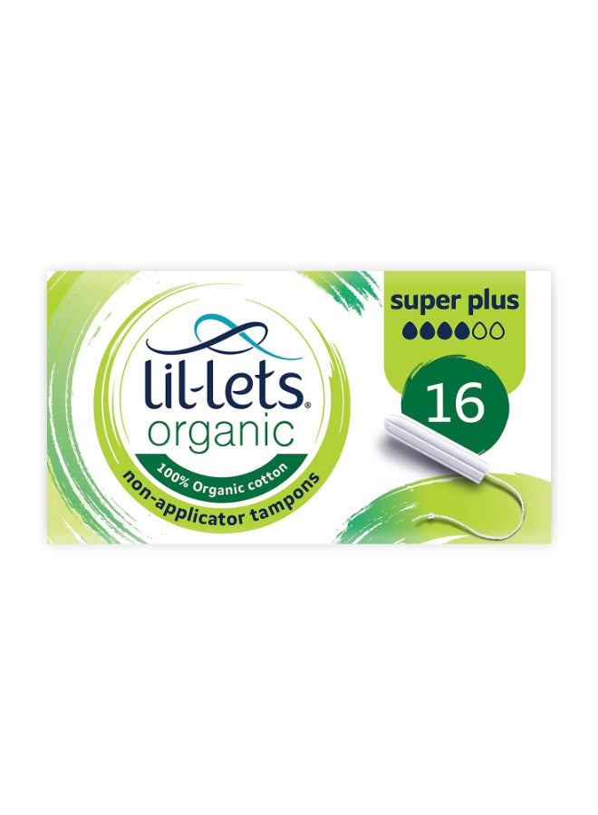Lil-Lets Organic Super Plus Non-Applicator Tampons - 100% Organic Cotton - Superior Comfort -Fast Abosorption- Fragrance Free - Leaf Proof Protection - Skin Friendly - 16 Units - Image 1