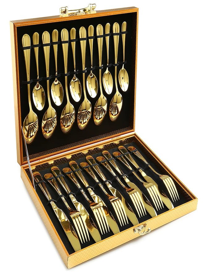 OGORI Gold Silverware Set, OGORI 24-Piece Gold Forged Stainless Steel Flatware Set, Service of 6 - Image 1