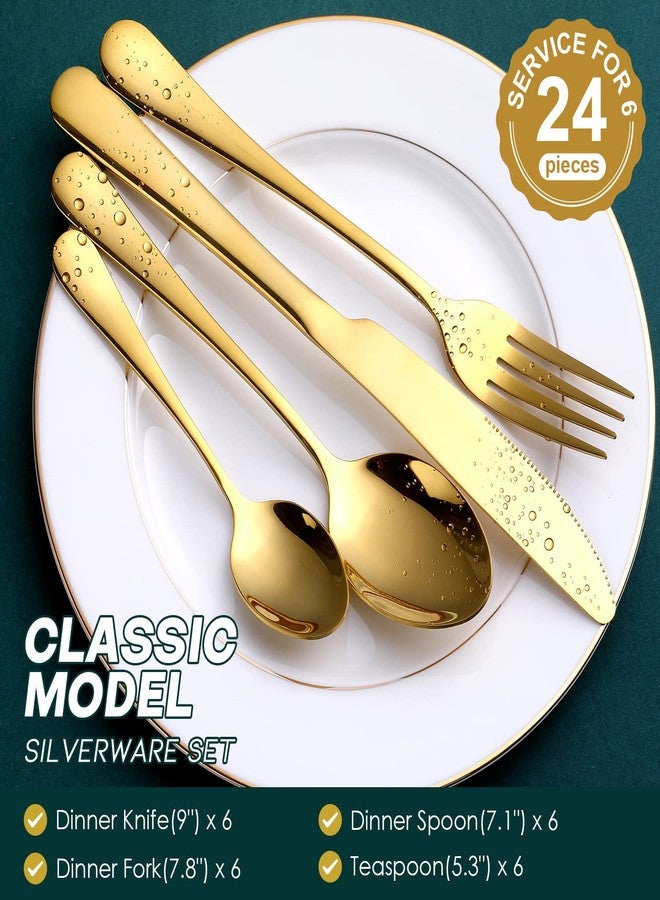 OGORI Gold Silverware Set, OGORI 24-Piece Gold Forged Stainless Steel Flatware Set, Service of 6 - Image 2