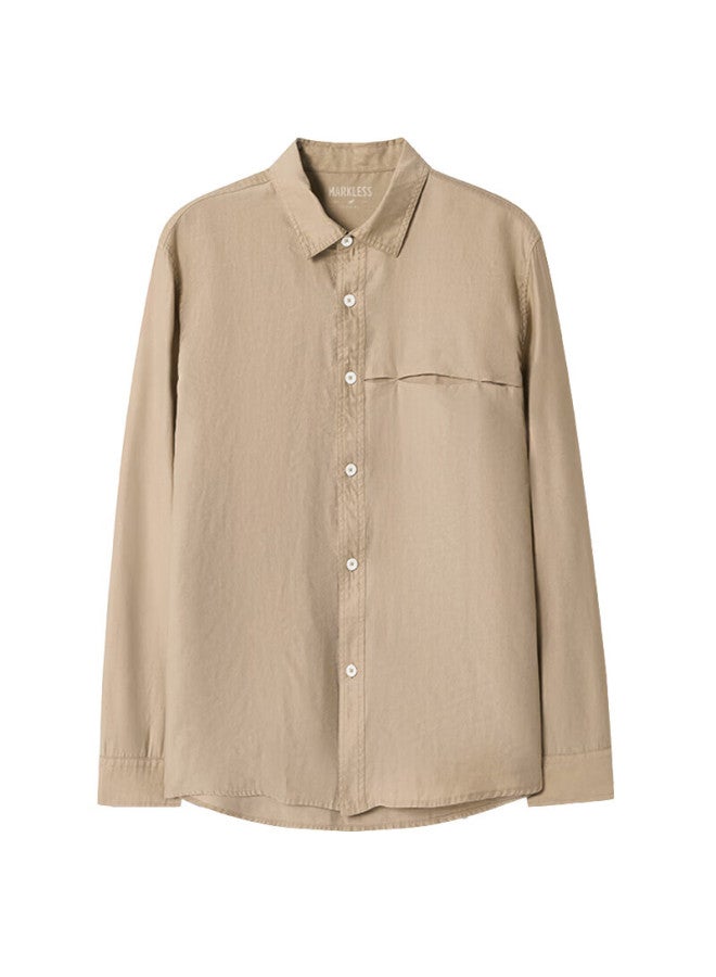 Markless Lyocell Men's Shirt Spring Autumn Solid Color Long Sleeve Casual Top 3508 Khaki XL - Image 3