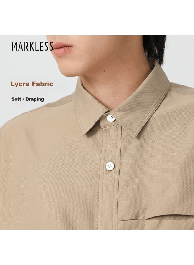 Markless Lyocell Men's Shirt Spring Autumn Solid Color Long Sleeve Casual Top 3508 Khaki XL - Image 1