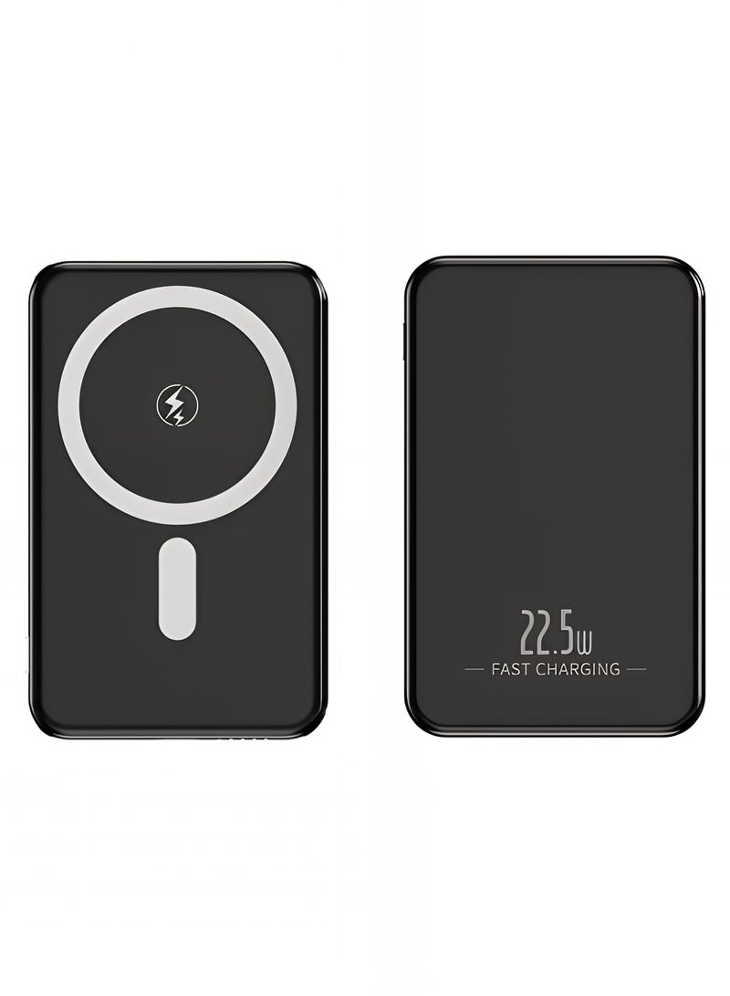 سمارت لينك بنك طاقة لاسلكي مغناطيسي بقوة 15 واط سعة 10000 مللي أمبير، شاحن متنقل سريع 22.5 واط، هيكل خفيف الوزن من الألومنيوم - أسود - Image 1