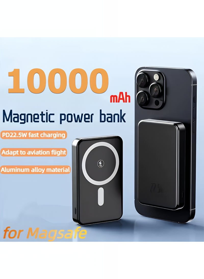 سمارت لينك بنك طاقة لاسلكي مغناطيسي بقوة 15 واط سعة 10000 مللي أمبير، شاحن متنقل سريع 22.5 واط، هيكل خفيف الوزن من الألومنيوم - أسود - Image 2