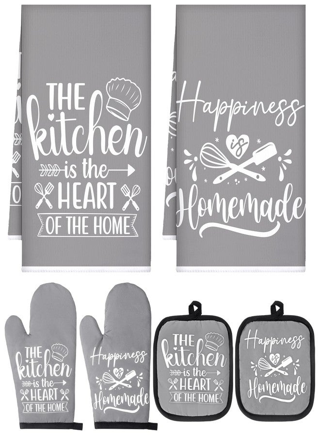 Sratte 6 Pcs Kitchen Decor Accessories Set Farmhouse Towels Pot Holders Oven Mitts Set 2 Dish Towels 2 Potholders 2 Cooking Mittens Oven Glove for Baking Cooking Supply(Gray,Kitchen) - Image 1