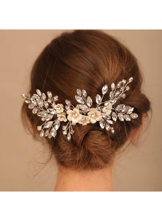 BERYUAN Bridal White Flower Black Crystal Rhinestone Hair Comb for Bride Bridesmaid Sliding side Headpieces Wedding Hair Accessories for Women and Girls (Black) - Image 4