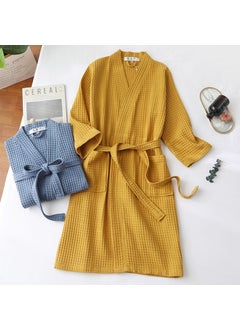 Generic Pure Cotton Waffle Robe Lightweight Spring Summer Dark green 