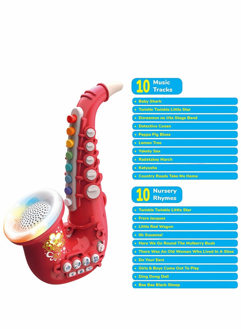 Toy Saxophone for Kids 8 Note with Music Musical Instruments Early Educational Simulation Mini Dynamic LED Lights and Functions