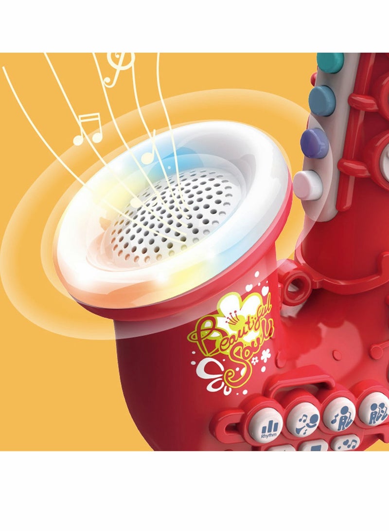 Toy Saxophone for Kids 8 Note with Music Musical Instruments Early Educational Simulation Mini Dynamic LED Lights and Functions