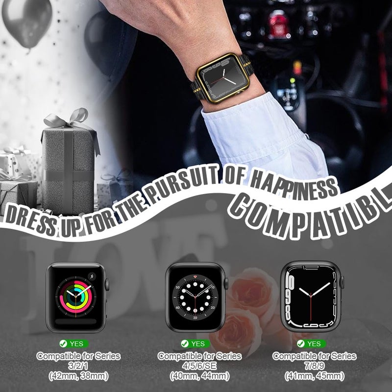 top4cus 41mm Case Compatible with Apple Watch, with Built-in Tempered Glass Screen Protector, PC Cover for iWatch Series 9/8/7/SE 2rd SE 6 5 4/3 2 for Choice (41mm, Black + Gold Edge) - Image 5